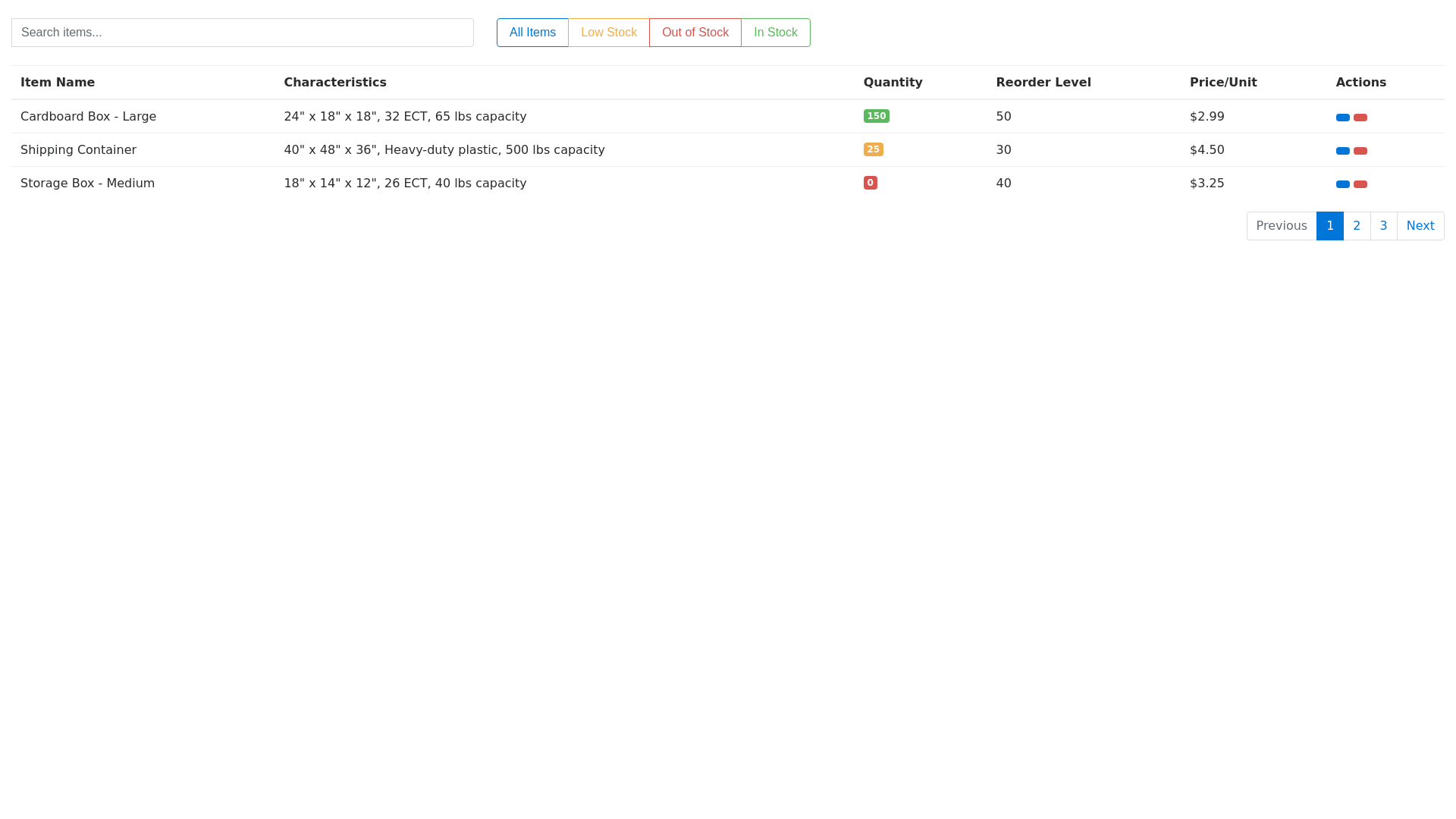Inventory Management Table - Free Html, Bootstrap Component