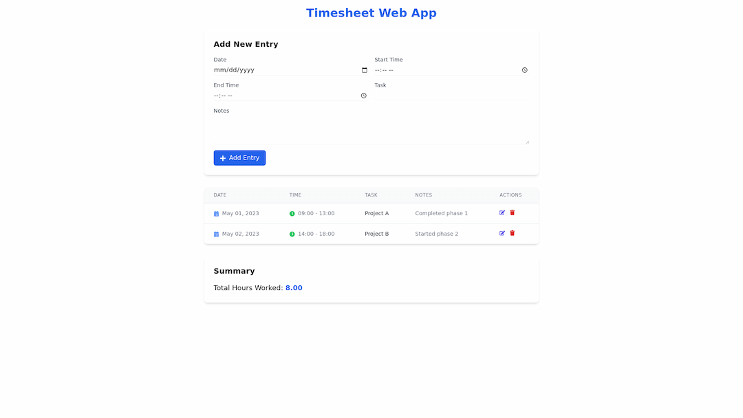 Timesheet App - Free React, Tailwind Component