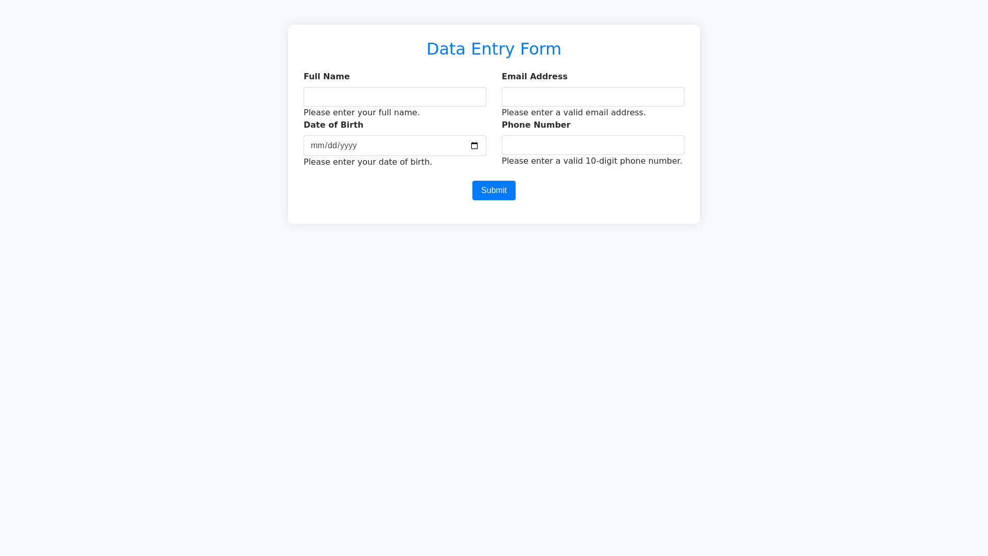 Data Entry Form - Free Html, Bootstrap Component