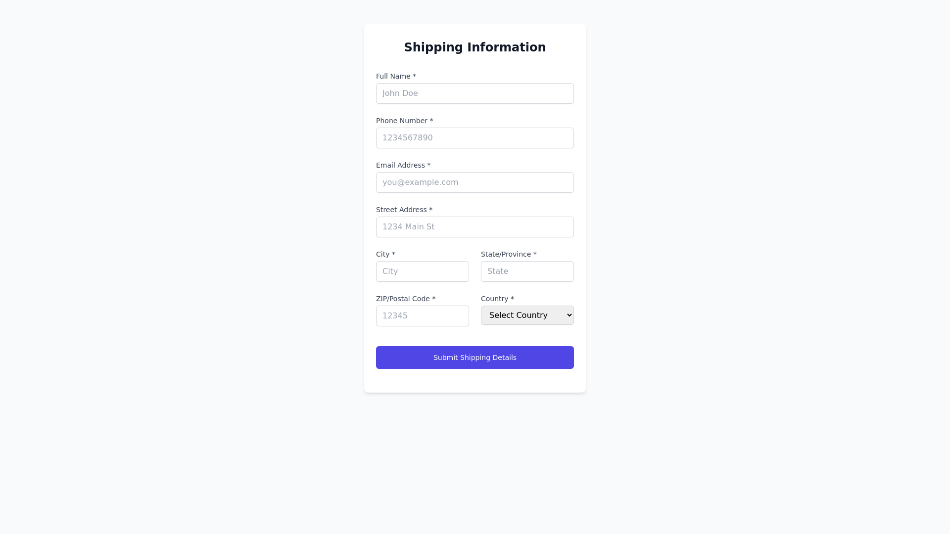 Shipping Information Form - Free Html, Tailwind Component