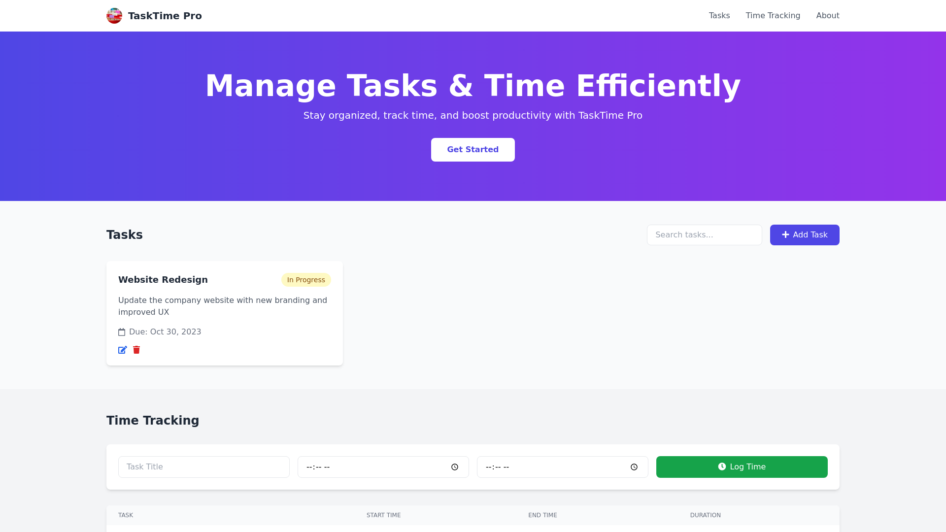 Task Time Management Dashboard - Free Html, Tailwind Component