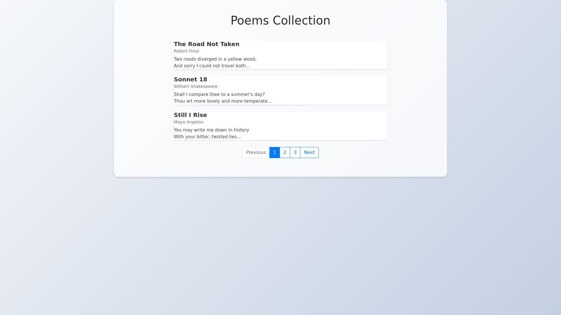 Poems List Pagination - Free Html, Bootstrap Component