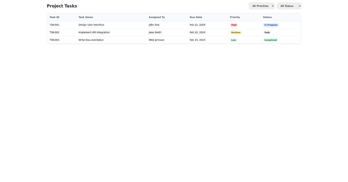 Angular Tailwind Project Task Table Component