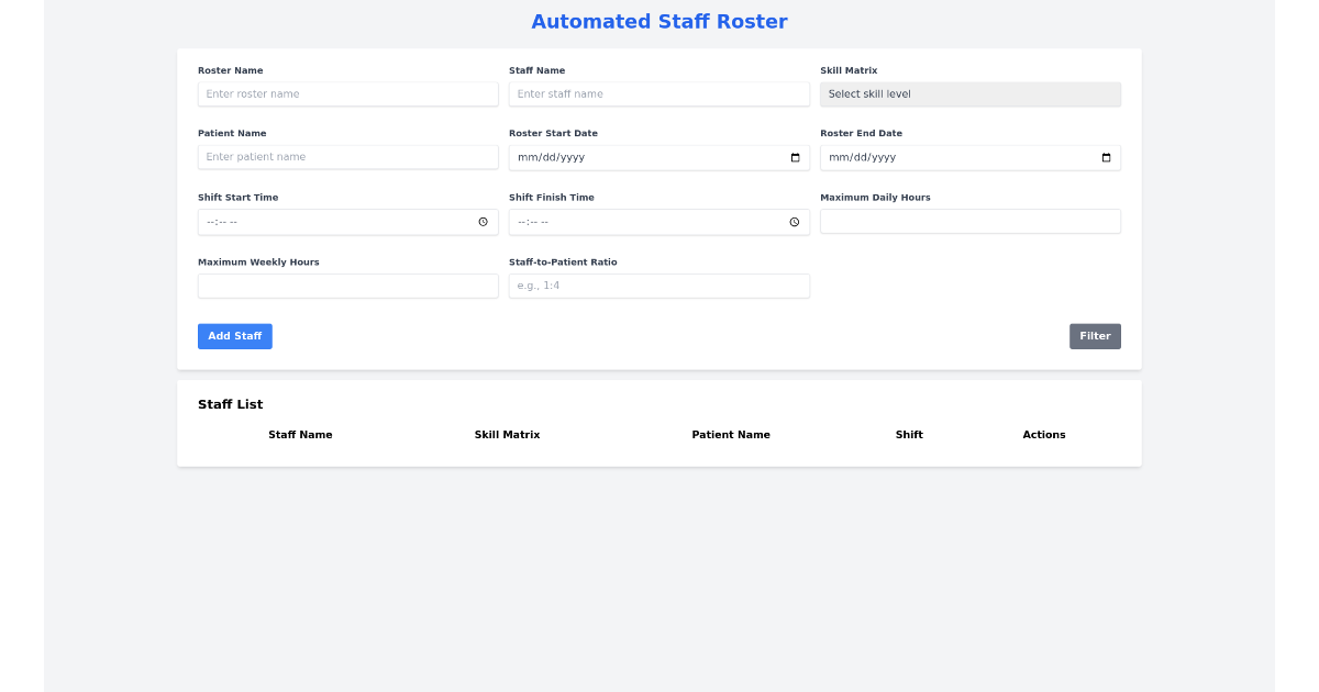 Automated Staff Roster - Free Html, Tailwind Component