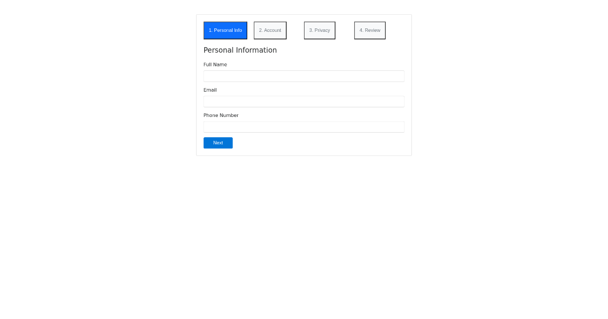 Profile Settings Stepper - Free Html, Bootstrap Component