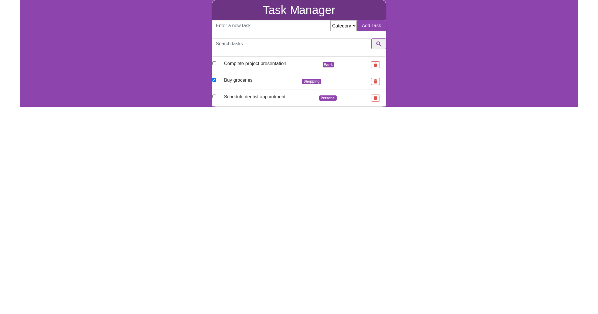 Efficient Task Manager with Bootstrap - Purple Theme