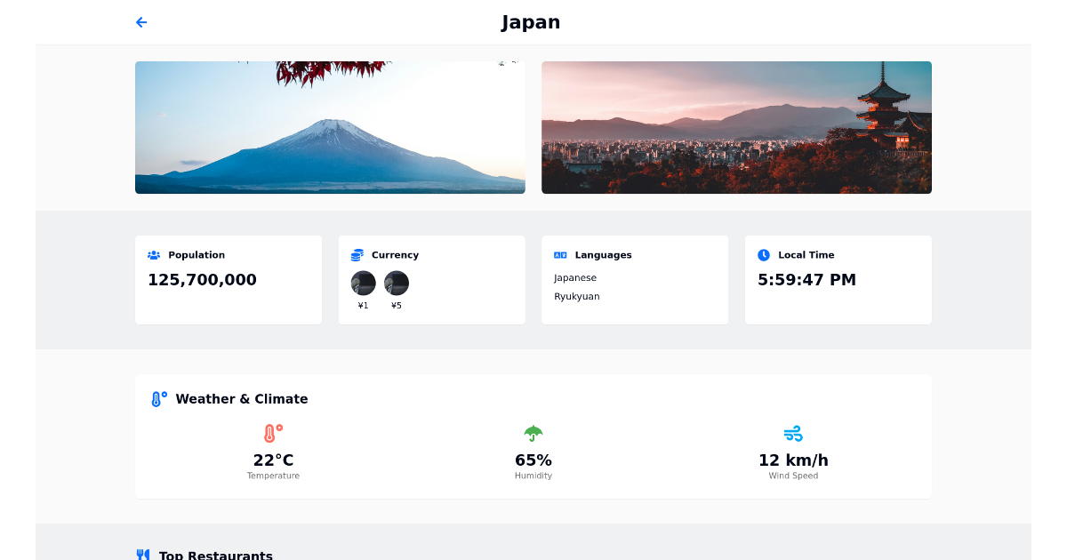 Country Info Free React Tailwind Component