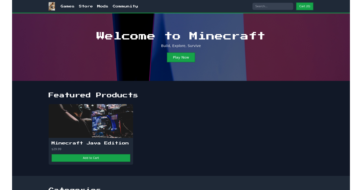 Minecraft Gaming Store - Free Html, Tailwind Component