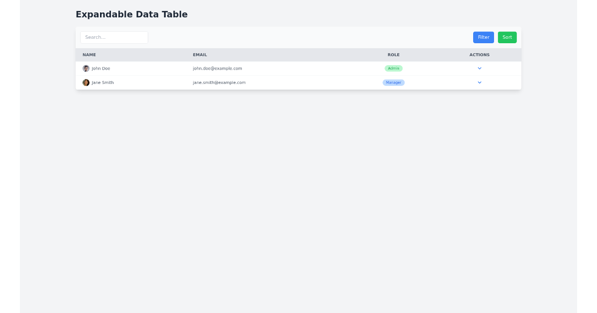 Expandable Data Table - Free Html, Tailwind Component
