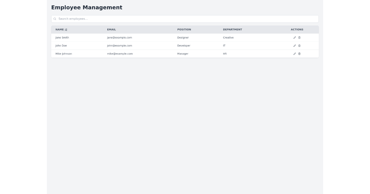 React Employee Info Table with Tailwind CSS
