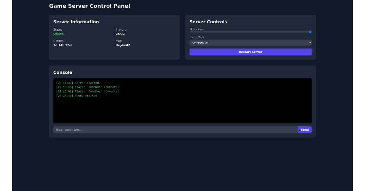 Game Server Panel - Free Html, Tailwind Component