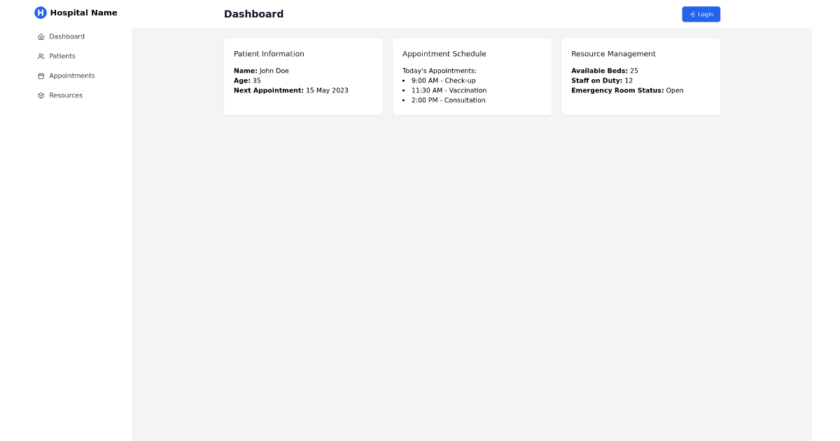Hospital Dashboard - Free React, Tailwind Component