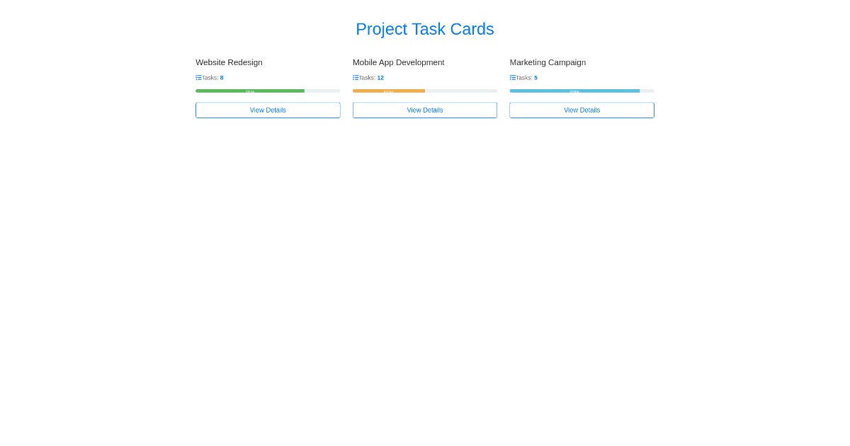 Project Task Cards - Free Html, Bootstrap Component