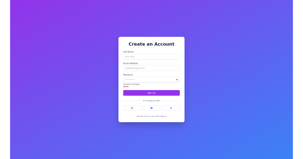 sign up page react tailwind